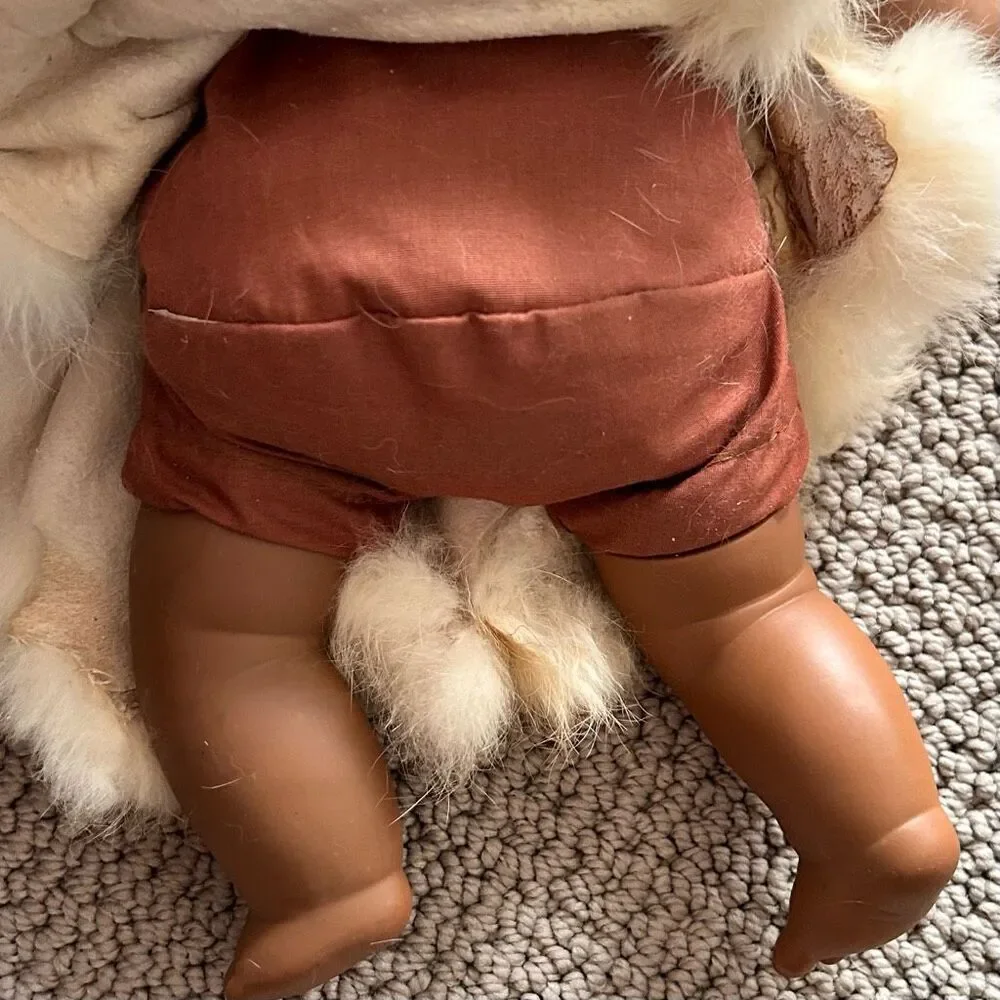 Native American Baby Boy Doll w Authentic Fur & Feathers, Mohawk, Soft Body